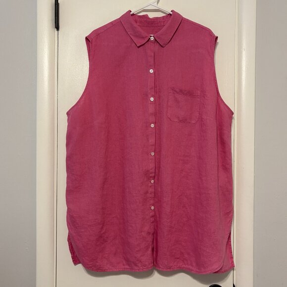 J. Jill Love Linen Women's Plus Sleeveless Button-Front Shirt Top Blouse 3X Pink - Picture 1 of 9